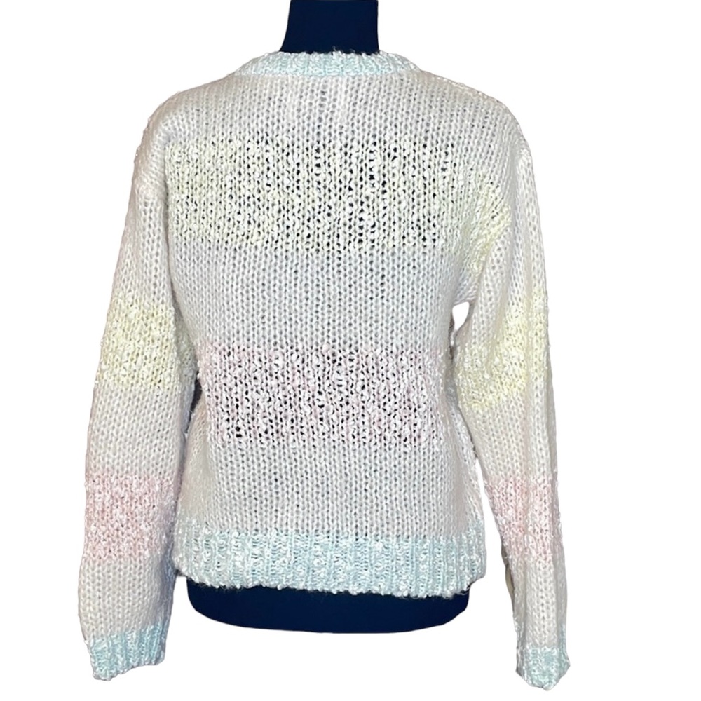 Vintage > Colorblock Pastels Cottagecore Hand Knit Sweater - Picture 4 of 12